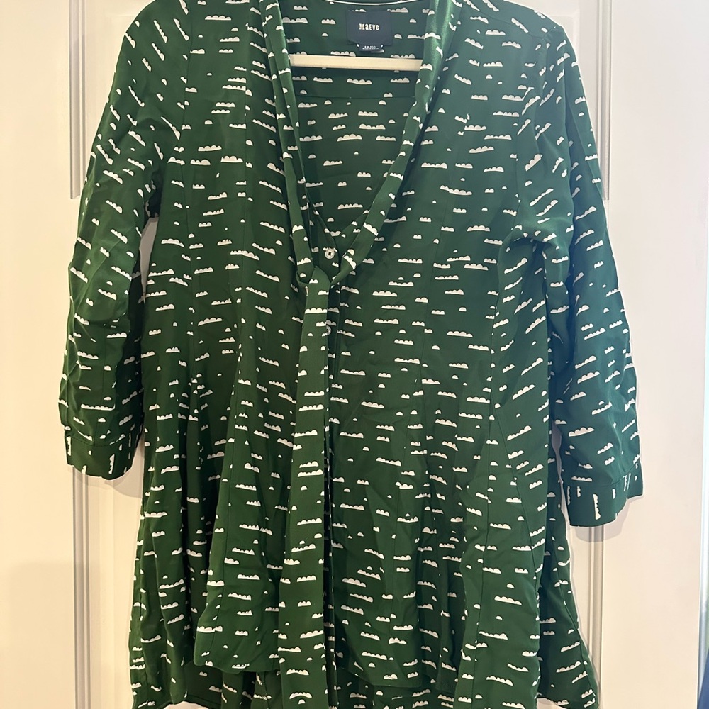 Maeve Forest Green Blouse with White Accents